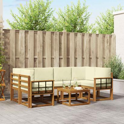 Set de canapele de exterior cu pernă 7 pcs Natural și Crem GartenMobel Dekor