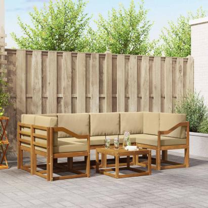 Set de canapele de exterior cu pernă 7 pcs Natural și Bej GartenMobel Dekor