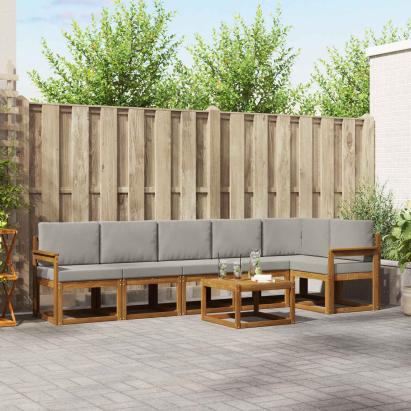 Set de canapele de exterior 7 pcs Gri natural și deschis GartenMobel Dekor