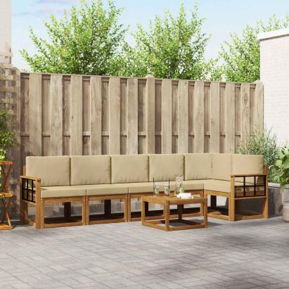 Set de canapele de exterior cu pernă 7 pcs Natural și Bej GartenMobel Dekor