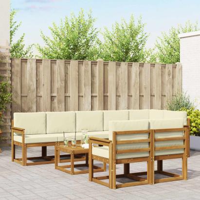 Set de canapele de exterior cu pernă 9 pcs Natural și Crem GartenMobel Dekor