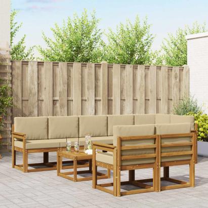 Set de canapele de exterior cu pernă 9 pcs Natural și Bej GartenMobel Dekor