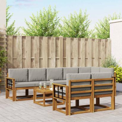 Set de canapele de exterior 9 pcs Gri natural și deschis GartenMobel Dekor