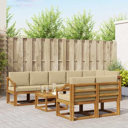 Set de canapele de exterior cu pernă 9 pcs Natural și Bej GartenMobel Dekor