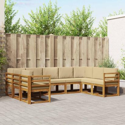Set de canapele de exterior cu pernă 9 pcs Natural și Bej GartenMobel Dekor