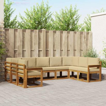 Set de canapele de exterior cu pernă 9 pcs Natural și Bej GartenMobel Dekor