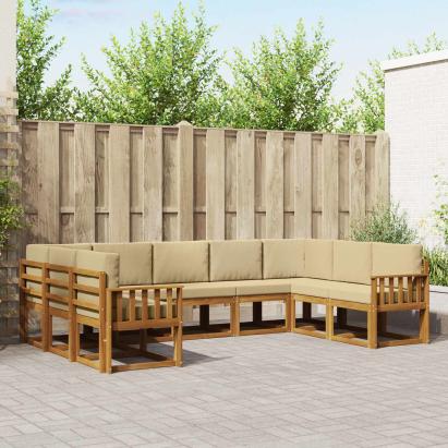 Set de canapele de exterior cu pernă 9 pcs Natural și Bej GartenMobel Dekor