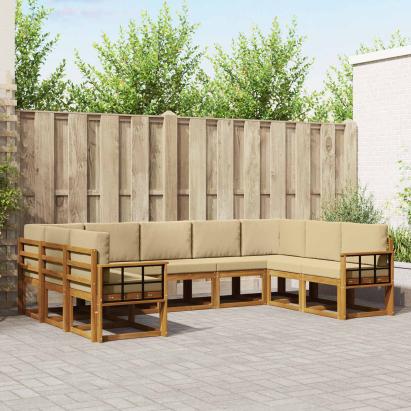 Set de canapele de exterior cu pernă 9 pcs Natural și Bej GartenMobel Dekor