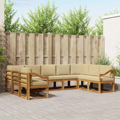 Set de canapele de exterior cu pernă 9 pcs Natural și Bej GartenMobel Dekor