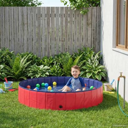 Piscină pliabilă pentru câini Roșu și albastru Ø 160 x 30 cm GartenMobel Dekor