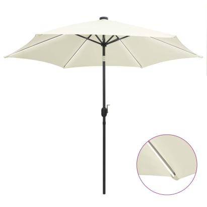 Umbrelă de soare cu LED-uri, stâlp aluminiu, alb nisipiu, 300cm GartenMobel Dekor