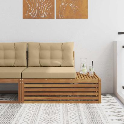 Canapea de exterior cu braț final cu pernă 3 Bucată natural GartenMobel Dekor