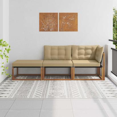 Unități de sofa sectional de exterior cu pernă 3 Bucată natural GartenMobel Dekor