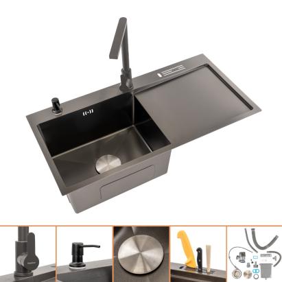 Chiuvetă bucătărie Leziter Avena IV inox 304 90x45, baterie și dozator