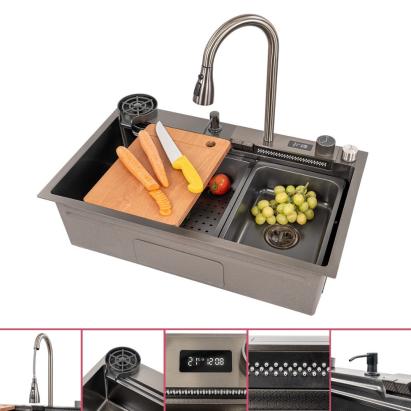 Chiuvetă bucătărie Leziter Rose II din inox 304, 78x43 cm, negru periat