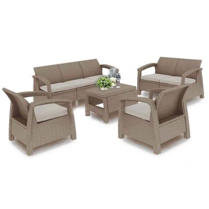 Curver Set mobilier de grădină Corfu max set, culoare cappuccino, cu pernă nisip