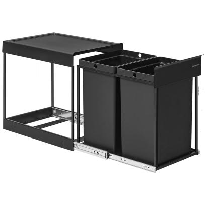 SONGMICS Cos de gunoi incorporabil pentru dulap bucatarie, 2 x 20 L, sistem pull-out, cadru metalic si capac ABS, 49x32x44 cm, negru Household NewTrend