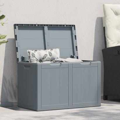 Cutie de depozitare pentru grădină, gri, 180L, aspect de lemn din PP GartenMobel Dekor