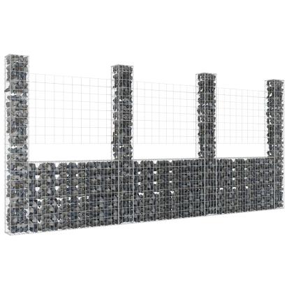 Coș gabion în formă de U cu 4 stâlpi, 380x20x200 cm, fier GartenMobel Dekor