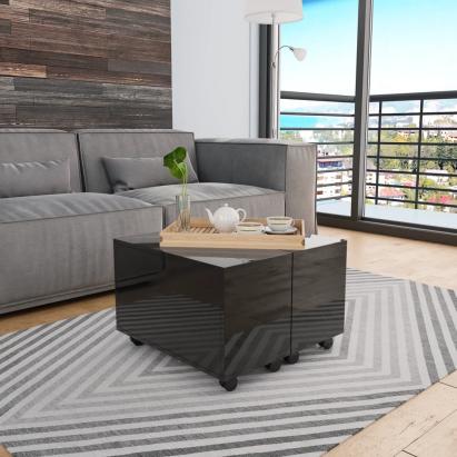 Măsuță de cafea, negru extralucios, 60x60x35 cm lemn prelucrat GartenMobel Dekor