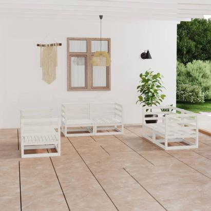 Set mobilier de grădină, 6 piese, alb, lemn masiv de pin GartenMobel Dekor