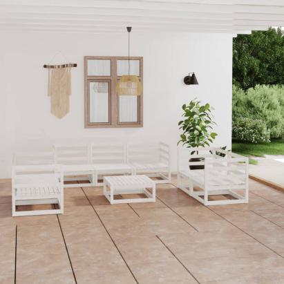Set mobilier de grădină, 8 piese, alb, lemn masiv de pin GartenMobel Dekor