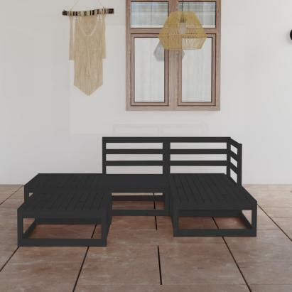 Set mobilier de grădină, 5 piese, negru, lemn masiv de pin GartenMobel Dekor