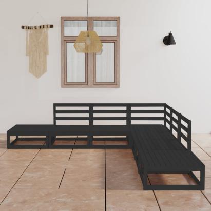 Set mobilier de grădină, 7 piese, negru, lemn masiv de pin GartenMobel Dekor