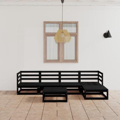 Set mobilier de grădină, 6 piese, negru, lemn masiv de pin GartenMobel Dekor