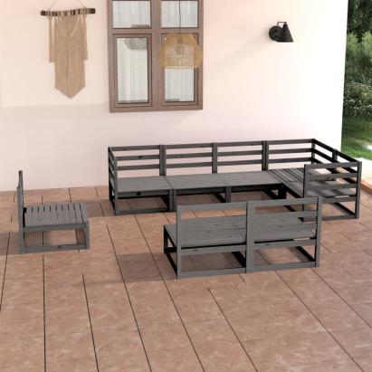 Set mobilier de grădină, 8 piese, gri, lemn masiv de pin GartenMobel Dekor
