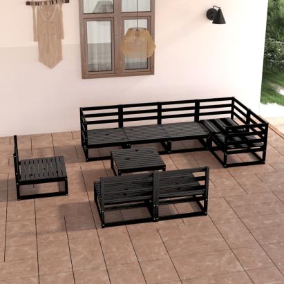 Set mobilier de grădină, 9 piese, negru, lemn masiv de pin GartenMobel Dekor