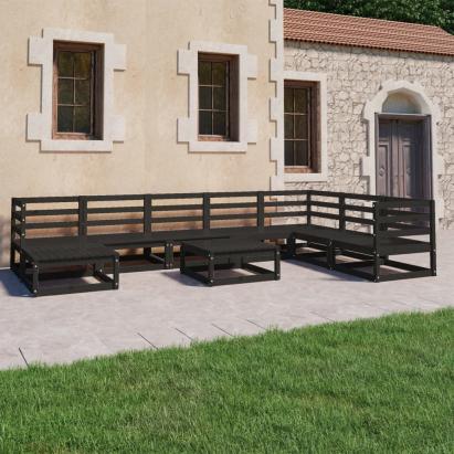 Set mobilier de grădină, 9 piese, negru, lemn masiv de pin GartenMobel Dekor