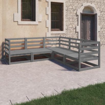 Set mobilier de grădină, 5 piese, gri, lemn masiv de pin GartenMobel Dekor