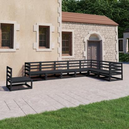 Set mobilier de grădină, 8 piese, negru, lemn masiv de pin GartenMobel Dekor