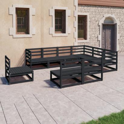 Set mobilier de grădină, 9 piese, negru, lemn masiv de pin GartenMobel Dekor
