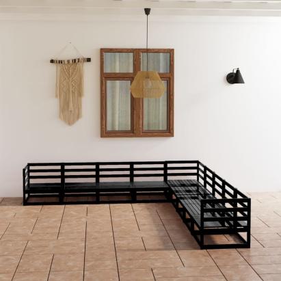 Set mobilier de grădină, 9 piese, negru, lemn masiv de pin GartenMobel Dekor