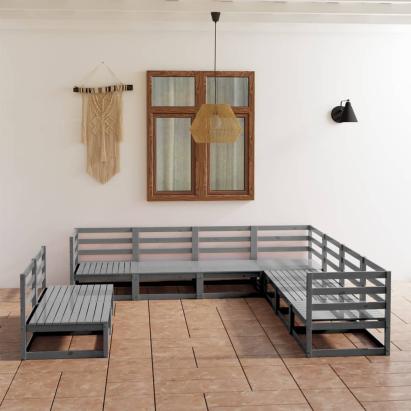 Set mobilier de grădină, 9 piese, gri, lemn masiv de pin GartenMobel Dekor