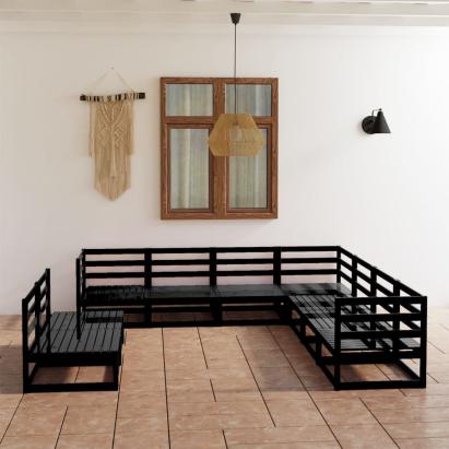 Set mobilier de grădină, 9 piese, negru, lemn masiv de pin GartenMobel Dekor