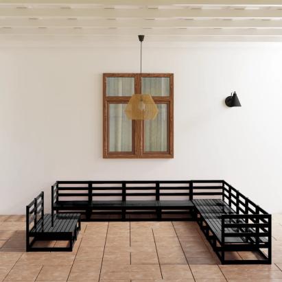 Set mobilier de grădină, 11 piese, negru lemn masiv pin GartenMobel Dekor