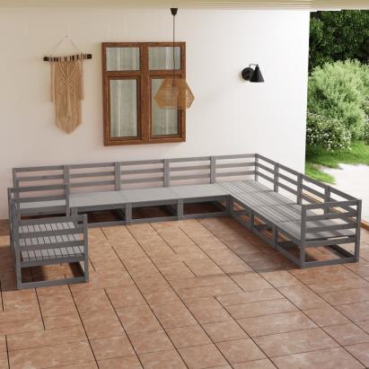 Set mobilier de grădină, 10 piese, gri, lemn masiv de pin GartenMobel Dekor
