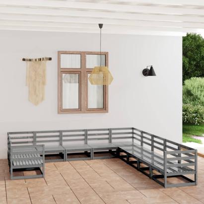 Set mobilier de grădină, 11 piese, gri, lemn masiv de pin GartenMobel Dekor