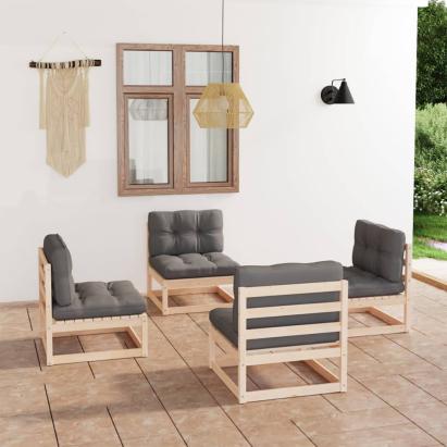 Set mobilier de grădină cu perne, 4 piese, lemn masiv de pin GartenMobel Dekor