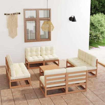 Set mobilier de grădină cu perne, 9 piese, lemn masiv de pin GartenMobel Dekor