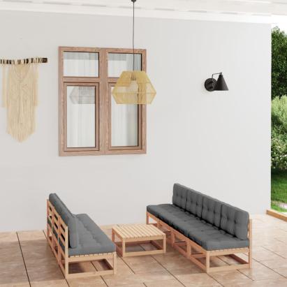 Set mobilier de grădină cu perne, 8 piese, lemn masiv de pin GartenMobel Dekor