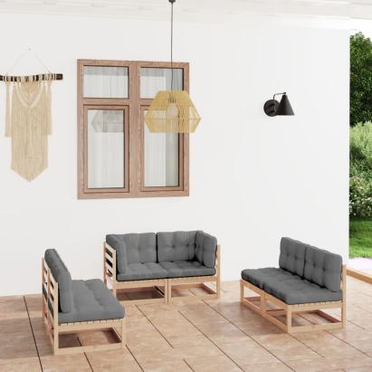Set mobilier de grădină cu perne, 6 piese, lemn masiv de pin GartenMobel Dekor