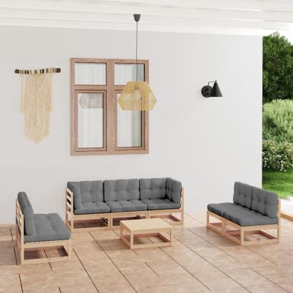 Set mobilier de grădină cu perne, 8 piese, lemn masiv de pin GartenMobel Dekor