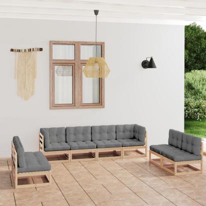 Set mobilier de grădină cu perne, 8 piese, lemn masiv de pin GartenMobel Dekor