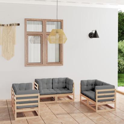 Set mobilier de grădină cu perne, 6 piese, lemn masiv de pin GartenMobel Dekor