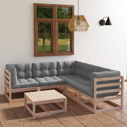 Set mobilier de grădină cu perne, 6 piese, lemn masiv de pin GartenMobel Dekor