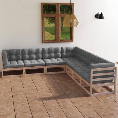 Set mobilier de grădină, 7 piese, cu perne, lemn masiv de pin GartenMobel Dekor